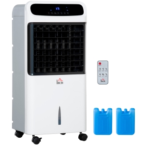 HOMCOM Rafraîchisseur d'air/ventilateur/humidificateur/purificateur/Ioniseur 5 en 1, télécommande 3 modes 3 vitesses, minuterie et oscillant réservoir 12L avec 2 blocs réfrigérants