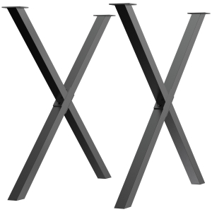 HOMCOM Set 2 Pezzi Gambe Tavolo in Acciaio a X con 16 Viti Incluse, Gambe preforate con 4 Fori, 40x2.5x43cm, Nero