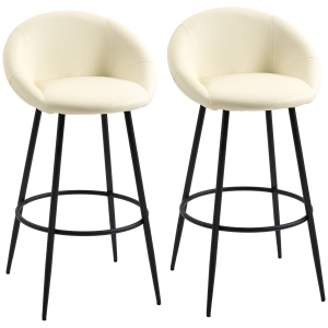 HOMCOM Juego de 2 Taburetes Altos de Cocina Tapizado en PU Taburetes de Bar Estilo Moderno 54x48,5x96 cm Crema