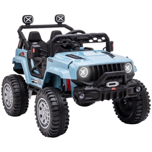HOMCOM Coche Eléctrico Infantil +3 Años Todoterreno de Batería 12V con 2 Motores Control Remoto 112x67x53 cm Azul