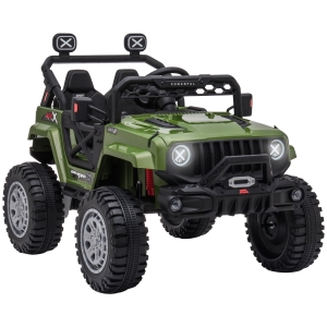 HOMCOM Coche Eléctrico Infantil +3 Años Todoterreno de Batería 12V con 2 Motores Control Remoto 112x67x53 cm Verde