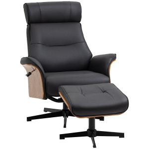 HOMCOM Poltrona Relax com Apoio para os Pés Reclinável até 135° Giratória 360° com Apoio para Cabeça Ajustável 84x83x103cm Preto