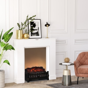 HOMCOM Masca pentru Semineu din Lemn MDF cu Dulapioare, Cadru decorativ pentru Semineu 107x18x100cm, Alb