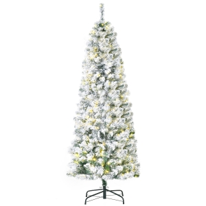 HOMCOM Árbol de Navidad Artificial Nevado 180 cm con 462 Ramas 250 Luces LED Decoración Navideña para Interiores Verde