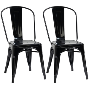HOMCOM Conjunto de 2 Sillas de Comedor Metálicas Juego de Sillas Modernas con Respaldo 45x51,5x85 cm Negro