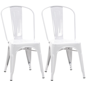 HOMCOM Conjunto de 2 Sillas de Comedor Metálicas Juego de Sillas Modernas con Respaldo 45x51,5x85 cm Blanco