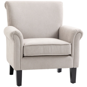 HOMCOM Butaca de Salón Tapizada en Tela Sillón Relax con Reposabrazos Asiento Extraíble para Dormitorio 79x78x87 cm Gris