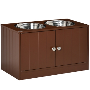 PawHut Comedero Elevado para Perros Grandes con 2 Cuencos de 2000ml y Almacenamiento Oculto 60x30x35,5 cm Marrón