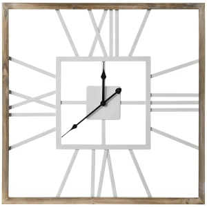 HOMCOM Silent Wall Clock, Vintage Design with Roman Numerals, 60cm Metal Wood, Non-Ticking for Living Room Kitchen, Distressed White.