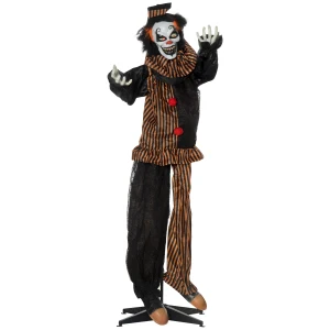 Outsunny 67 Inch Life Size Outdoor Halloween Decorations Talking Circus Clown, Animated Prop Animatronic Decor with Light Up Eyes, Laughter