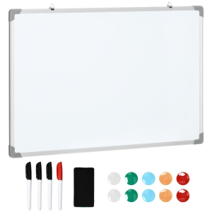 HOMCOM Tableau blanc magnétique cadre aluminium 90 x 60 cm avec feutres, effaceur et aimants