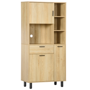 HOMCOM Armoire de cuisine multi-rangements avec un tiroir, 3 placards, 4 niches et passe-câbles hauteur 166 cm