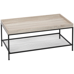 HOMCOM Mesa de Centro Mesa de Salón con Estante de Malla y Marco de Metal Estilo Industrial 100x50x46,5 cm Natural