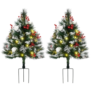 HOMCOM Sapin de Noël artificiel hauteur 75 cm aspect enneigé - lot de 2 sapins LED - 8 modes d'éclairage - 70 branches - décoration incluse - usage extérieur intérieur