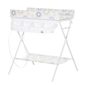 HOMCOM Baby Changing Table 2-IN-1 Diaper Bathing Station Multi-function Nursery Organizer Large Storage Racks for Newborn Infant, White