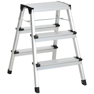 DURHAND Marchepied escabeau double pliant antidérapant hauteur max. 60,5 cm charge max. 150 Kg aluminium