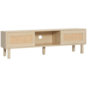 HOMCOM Mueble de TV para Televisores de hasta 60 Pulgadas con Puertas Correderas de Rejilla 135x39x41 cm Natural