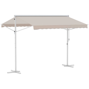 Outsunny Staande luifel met knikarm tuinluifel luifel zwengel crème 2,95 x 2,94 m