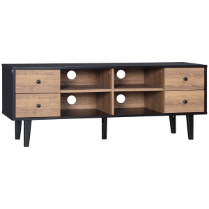 HOMCOM Mueble de TV para Televisores de hasta 60 Pulgadas con 4 Cajones y Estantes Abiertos 130x40x50 cm Natural y Negro