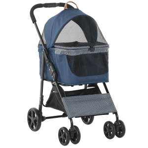 PawHut 2-in-1 hondenbuggy transporttas kattenbuggy met universele demonteerbare wielen hoes Oxford donkerblauw + zwart 76 x 51 x 101 cm