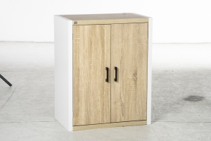 HOMCOM Armario de Salón con 2 Puertas y Estante Ajustable Aparador de Salón Estilo Moderno 62x40x77 cm Natural y Blanco