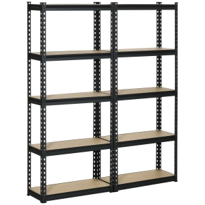 HOMCOM Scaffalatura Industriale a 5 Livelli, Set 2 Pezzi in MDF e Acciaio con Ripiani Aperti e Regolabili, 70x30x167.5 cm