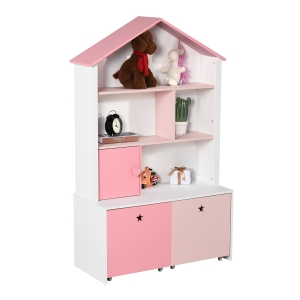 HOMCOM kinderkast vrijstaande kast boekenkast decoratieve kast voor meisjes 4 vakken roze