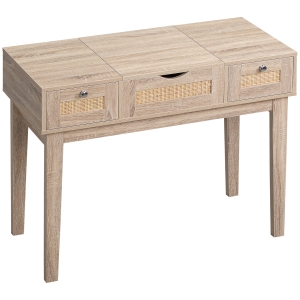 HOMCOM Toucador de Maquilhagem com Espelho Abatível Gavetas de Vime Mesa de Maquilhagem Estilo Moderno 100x46x78,5cm Carvalho