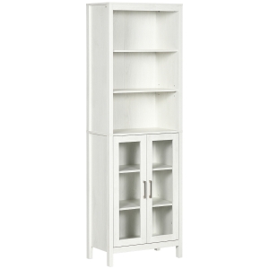 kleankin Armário Alto de Casa de Banho com 2 Portas de Vidro e 3 Prateleiras Armário Auxiliar Estilo Moderno 53x30x162cm Branco