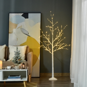 Outsunny Copac de Craciun cu lumini LED, baza patrata si cablu de alimentare pentru interior si exterior, din otel si PP, 20x20x150, alb