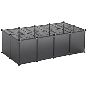 PawHut DIY Pet Playpen with Door Bottom 28 Panels Small Animal Cage for Guinea Pigs, Rabbit, Chinchillas, Grey