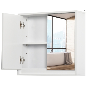 HOMCOM Badezimmerschrank, Spiegelschrank mit 2 Spiegeln, 2 Regale, 48 cm x 14,5 cm x 45 cm, Weiß