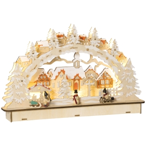 HOMCOM Aldeia de Natal com 12 Luzes LED Cena Natalícia Iluminada Decoração de Natal 45x7x28cm Madeira