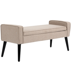 HOMCOM Banc banquette coffre 2 en 1 en tissu aspect lin avec pieds effilés en bois - 120 x 45 x 54 cm - beige