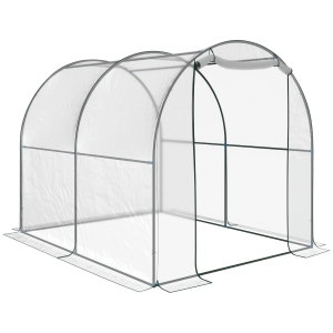 Outsunny Walk-in Tunnel Greenhouse with Roll-up Door, Transparent Polytunnel Greenhouse with Steel Frame and Plastic Cover, 2.5 x 2m