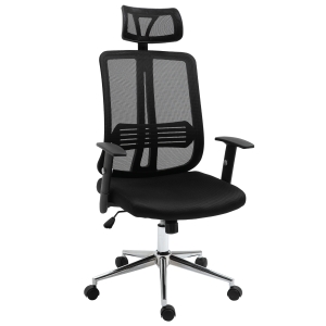 Vinsetto Chaise de bureau en maille fauteuil de bureau ergonomique support lombaire appui-tête et accoudoirs réglables pivontant à 360° noir