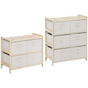 HOMCOM Ensemble de 2 pièces commodes en tissu meubles de rangement avec 10 tiroirs pliants en tissu de lin style élégant pour chambre à coucher bureau salon bois naturel beige