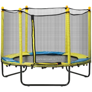 HOMCOM 4.6FT / 55 Inch Kids Trampoline with Enclosure Safety Net Pads Indoor Trampolines for Child 3-10 Years Old, Yellow