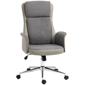 Vinsetto Fauteuil de bureau chaise pour ordinateur ergonomique dossier haut pivotant hauteur réglable tissu aspect lin et PU gris