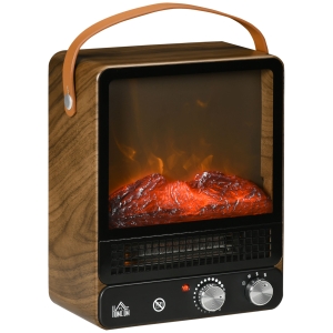 HOMCOM Lareira Elétrica 750W/1500W com Efeito de Chama Realista e Proteção contra Superaquecimento 30,3x17,5x37,4cm Nogueira