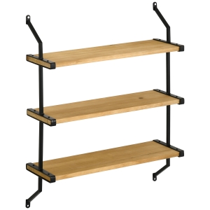 HOMCOM Estante de Parede de 3 Níveis Estante Flutuante de Madeira para Sala de Estar Dormitório Cozinha Sala de Jantar 51x15x63,5cm Madeira
