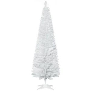 HOMCOM 1.8m 6ft Artificial Pine Pencil Slim Tall Christmas Tree with 390 Branch Tips Xmas Holiday DÃ©cor with Stand White