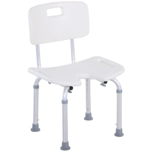 HOMCOM 8-Level Height Adjustable Bath Stool Spa Shower Chair Aluminum w/ Non-Slip Feet and Handle, Load Capacity 136kg