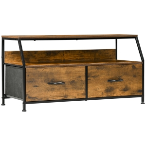 HOMCOM Mueble para TV con 2 Cajones de Tela Plegable y Estante Abierto de Estilo Industrial 93x39x48,5 cm Marrón Rústico