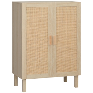 HOMCOM Buffet haut meuble de rangement design bohème double portes avec 3 étagères en cannage - 73 x 41 x 102 cm