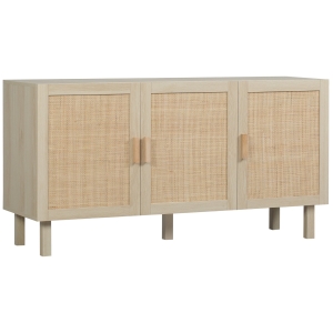 HOMCOM Buffet de rangement 3 portes avec étagère réglable effet cannage style bohème - 136 x 41 x 70 cm
