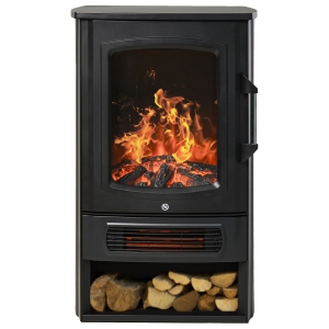 HOMCOM Elektrokamin E-Kamin mit Flammeneffekt Thermostat Kaminofen 1000 W/2000 W, 20–25 qm, Schwarz 44,5x32,1x74 cm