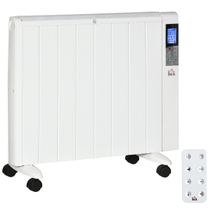 HOMCOM Elektroheizung, 2 Heizstufen, mit Rollen, Wandmontage möglich, leiser Betrieb, 5-35° C, weiß, 75 x 7,5 x 58,5cm