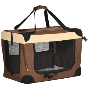PawHut Transportín para Perros y Gatos Bolsa de Transporte para Mascotas Plegable con Cojín 60x41x41 cm Marrón