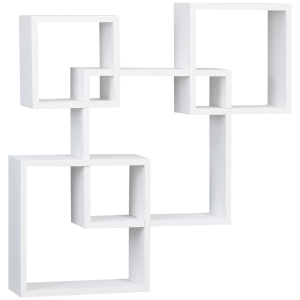 HOMCOM Estantería de Pared con 4 Cubos Estante Flotante de Madera para Salón Estilo Moderno 65x10,2x64,5 cm Blanco